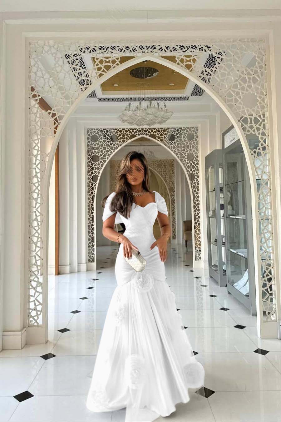 Sweetheart Short Sleeves Long Mermaid Prom Dress With Pleated