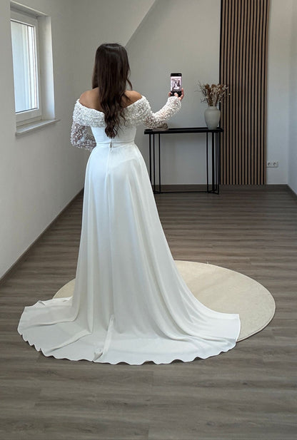 Black Long Sleeves Sweetheart Slit A-Line Prom Dress