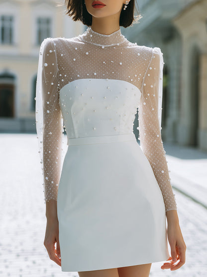 Elegant Pearl Embellished Mini Dress