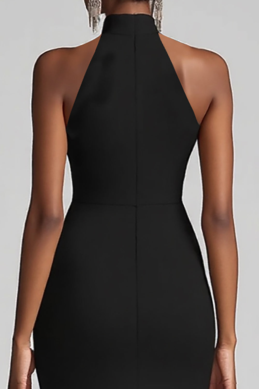 Halter Neck Black Ruffled Mermaid Long Formal Dress with Slit