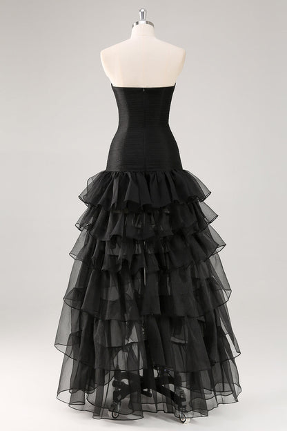 Eucalyptus Strapless Tulle Tiered Ruffles Formal Dress