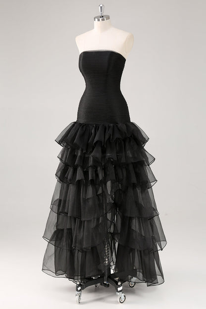 Eucalyptus Strapless Tulle Tiered Ruffles Formal Dress