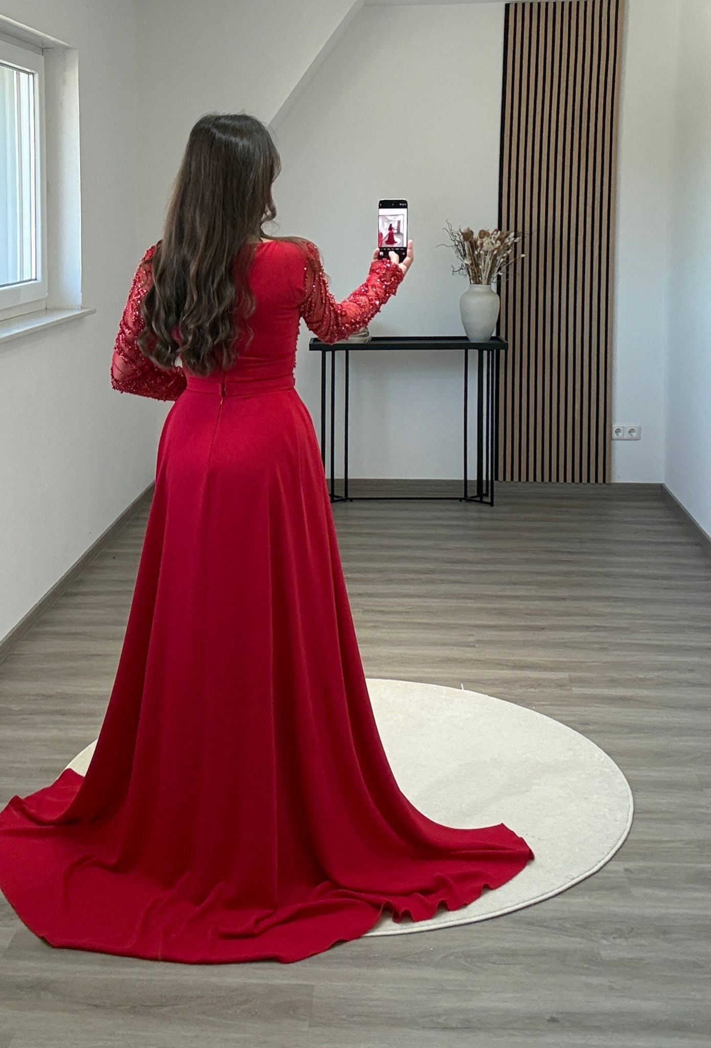 Simple Long Sleeves Square Sequins A-Line Prom Dress