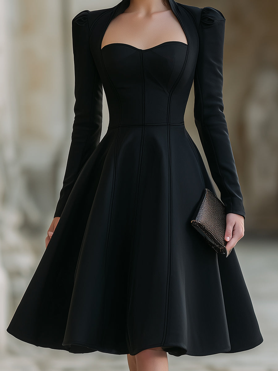 Structured Sweetheart-Neck Fit-and-Flare Dress