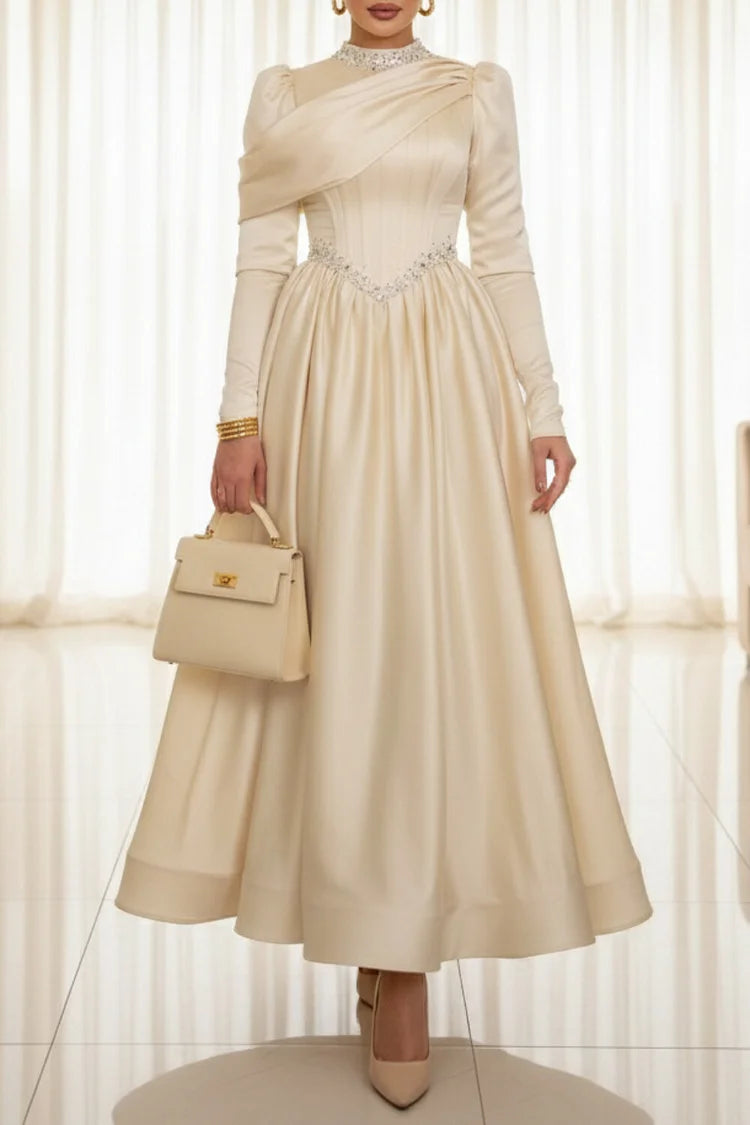 Hot Drilling Decor Corset Asymmetric Drape Party Maxi Dress