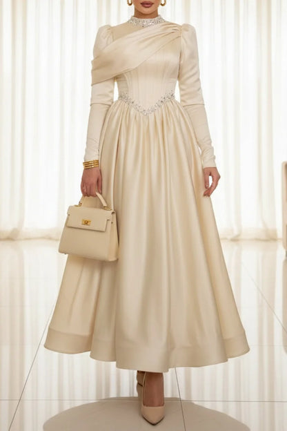 Hot Drilling Decor Corset Asymmetric Drape Party Maxi Dress