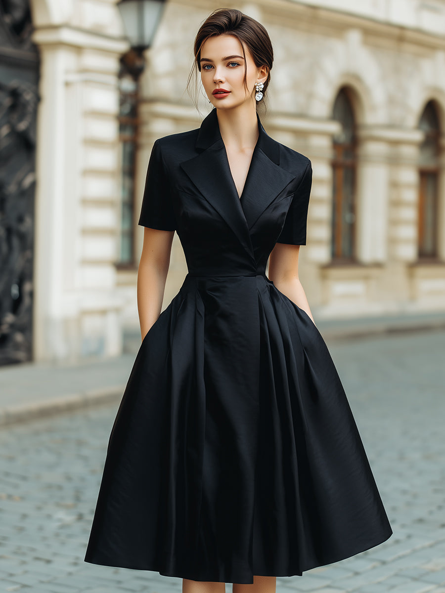 Elegant Tailored A-Line Pleated Midi Dress