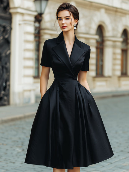 Elegant Tailored A-Line Pleated Midi Dress