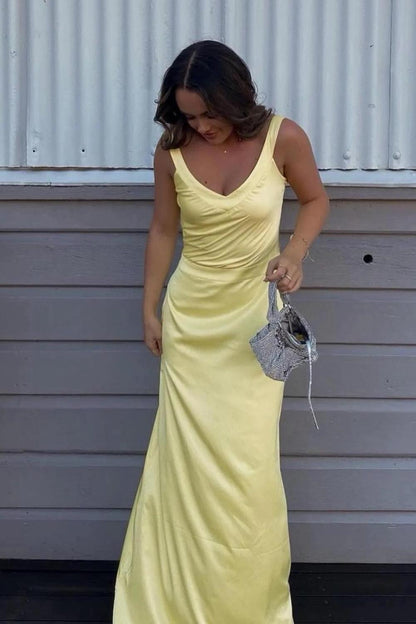 Yellow Cross Back Long Party Dress