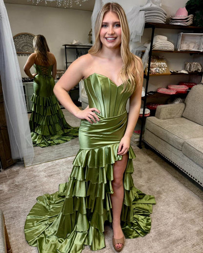 Sweetheart Satin Women's Prom Dresses Long Mermaid Evening Dresses