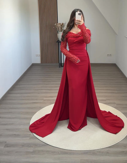 Long Sleeves Off-Shoulder Ruched Evening Dress