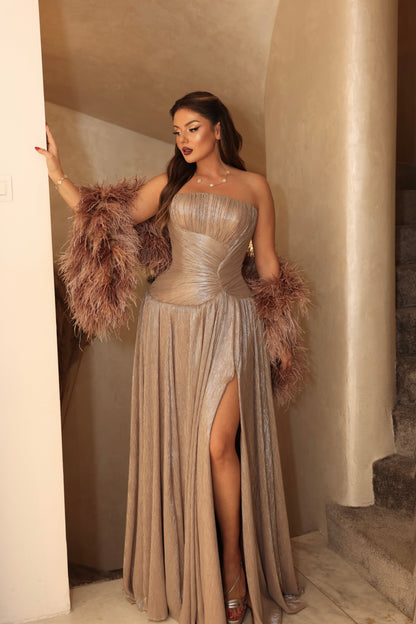 A-Line Metallic strapless gown