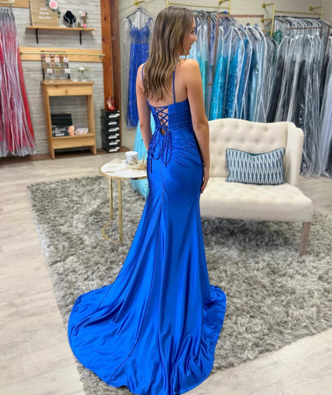 Women's Royal Blue Satin Mermaid Prom Dresses Long Evening Party Gowns