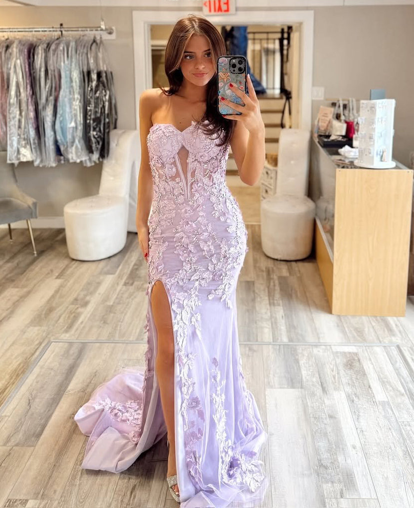 Sweetheart Tulle Lace Prom Dresses Long Appliqued Evening Party Gowns