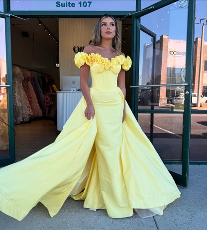 Mermaid Satin Ruffles Prom Dresses Long Yellow Plus Size Evening Gowns