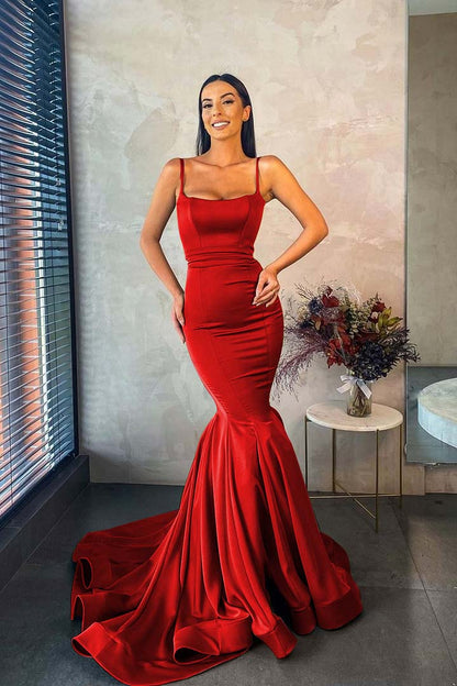 Spaghetti Strap Sleeveless Long Mermaid Prom Dress With Pleated