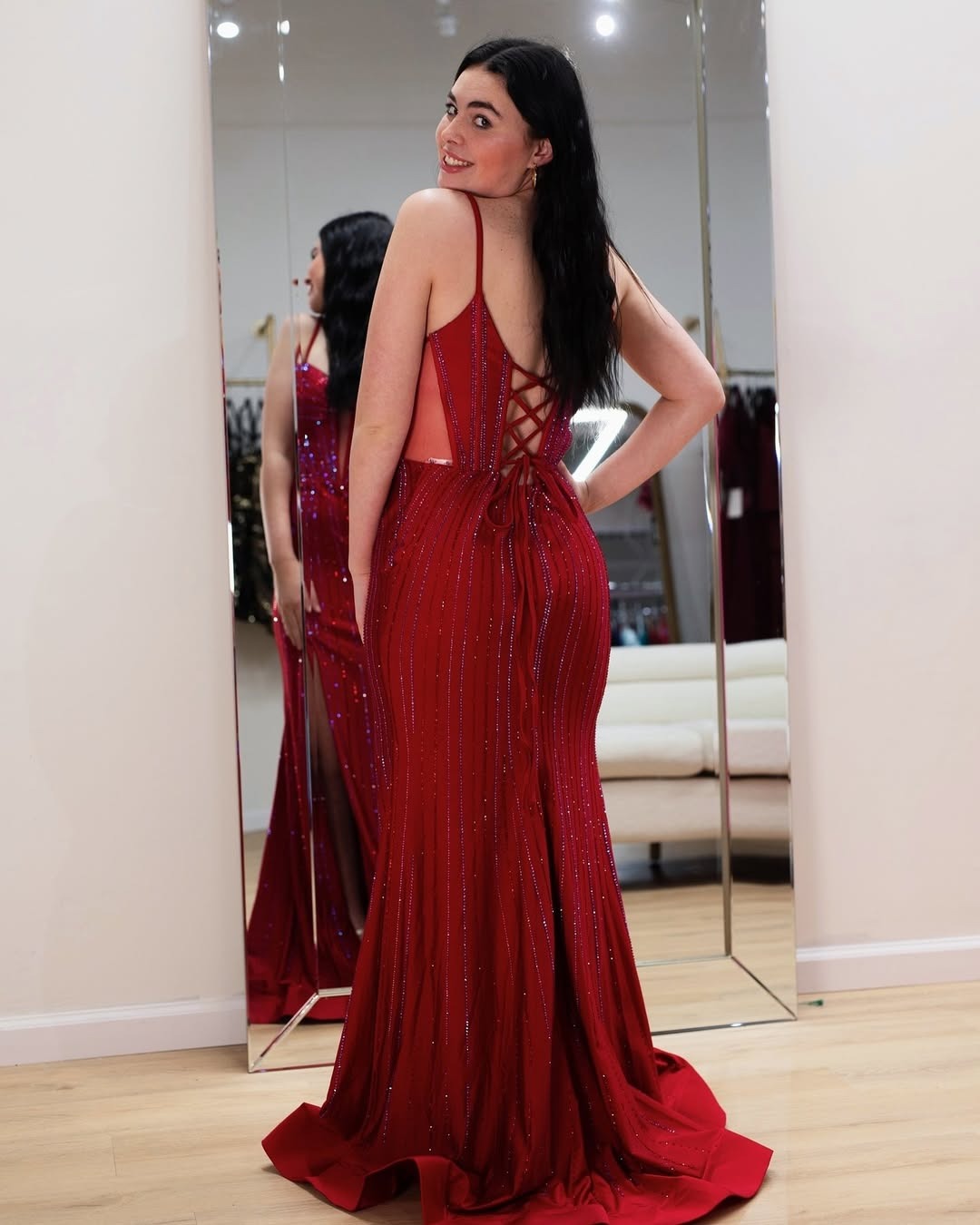 Mermaid Beaded Prom Dresses Long with Slit Corset Sequin Formal Gowns