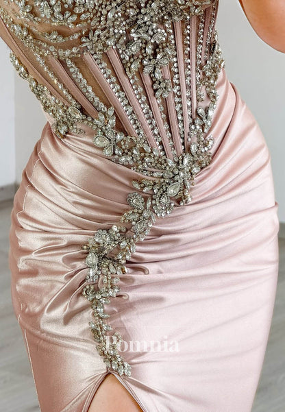 Mermaid Satin Beaded Sweetheart Slit Prom Dress