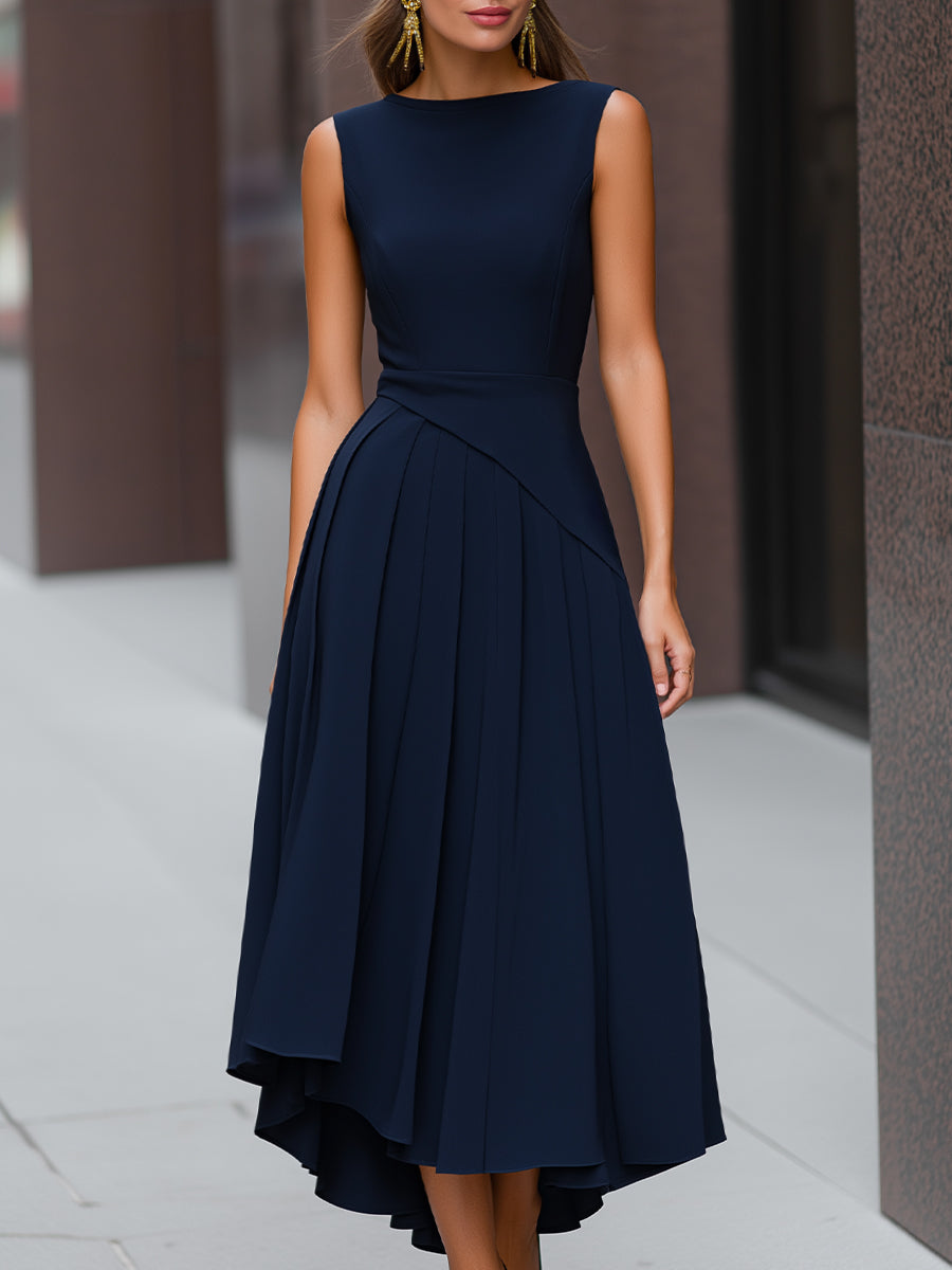Sleeveless Pleated Asymmetrical Midi Dress