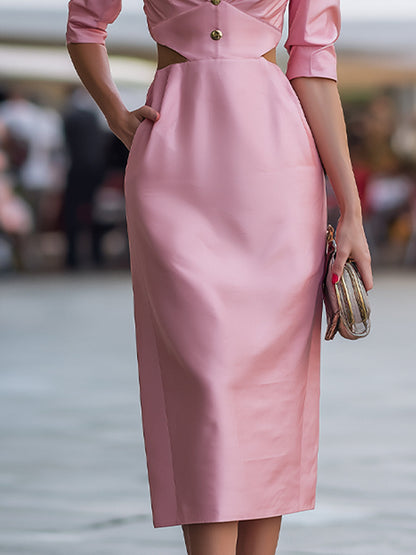 Elegant Tailored Cut-Out Waist Midi Dress