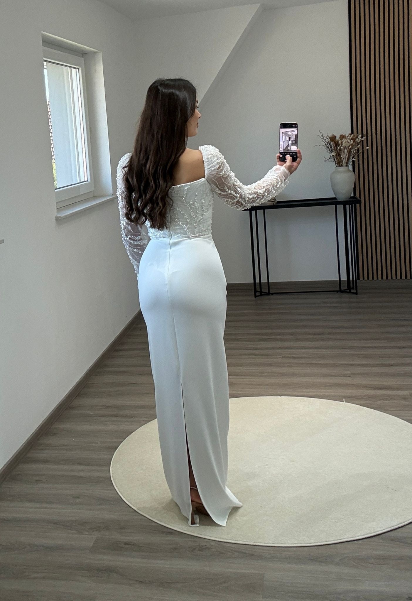 Elegant Long Sleeves Suit Collar Empire-Waist Evening Dress