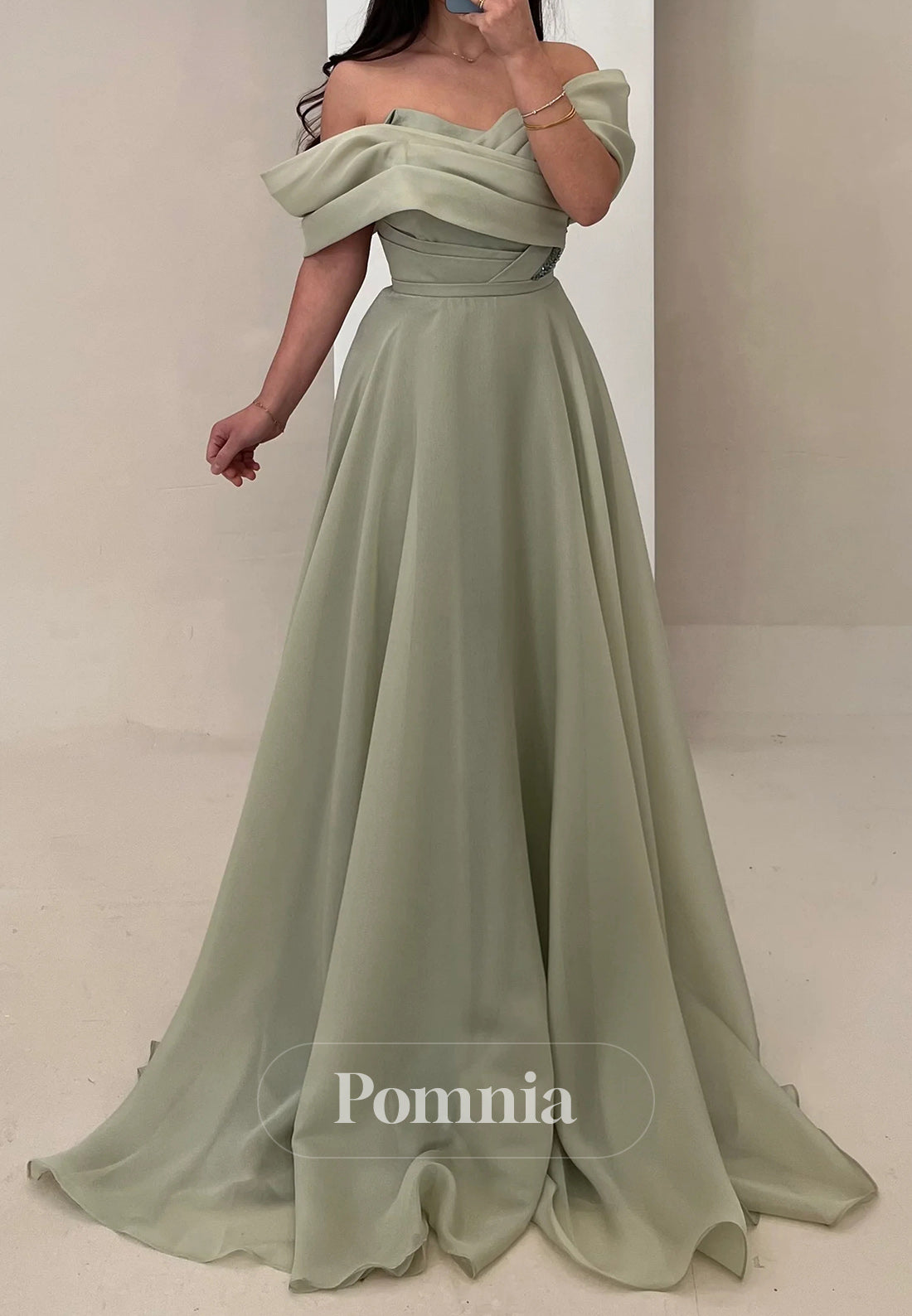 A-Line Evening Gown Off-Shoulder Pleated Formal Dress
