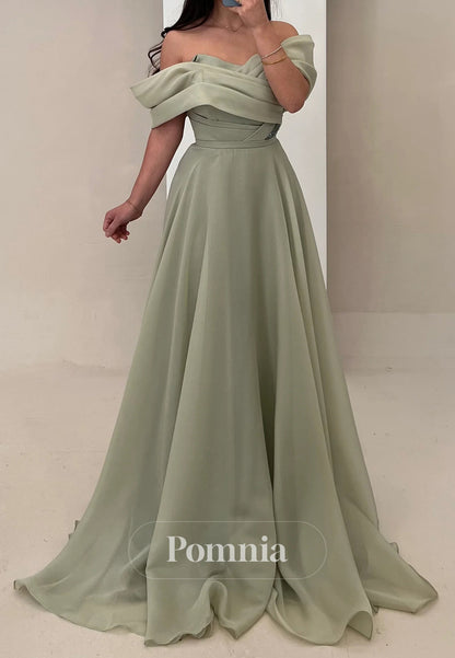 A-Line Evening Gown Off-Shoulder Pleated Formal Dress