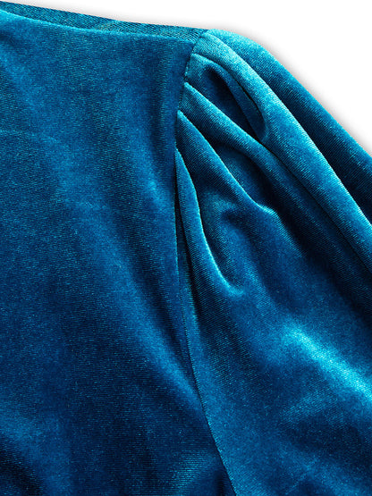 Elegant Midnight Blue Velvet Wrap Midi Dress