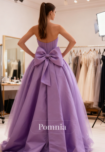 Lilac Scoop Sleeveless Slit Backless Bowknot Prom Dress