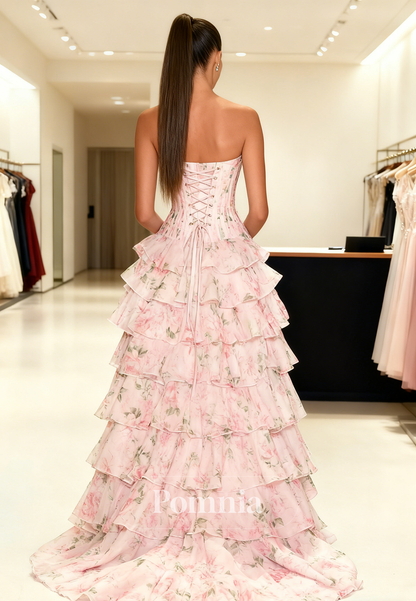 Blushing Pink Sleeveless Strapless Ruffles Prom Dress