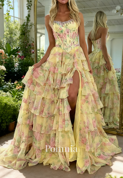 Simple Sleeveless Strapless Ruffles A-Line Prom Dress