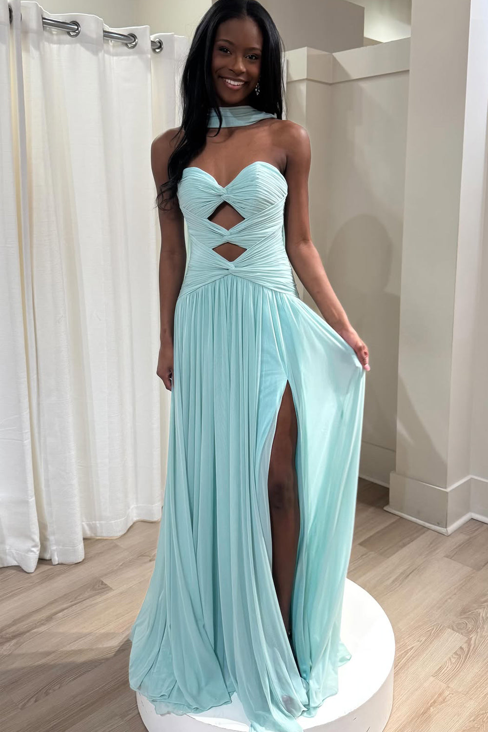 Charming A Line Sweetheart Keyhole Chiffon Prom Dress with Slit