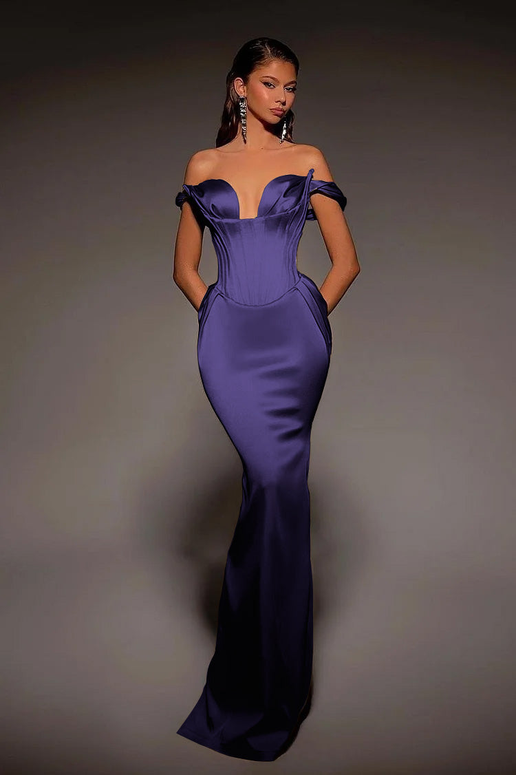 Vintage Gold Mermaid Prom Dress Off-the-Shoulder with Retro