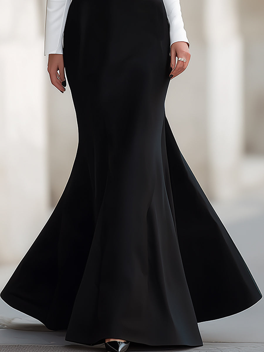 Monochrome Majesty: Black And White Mermaid Evening Gown