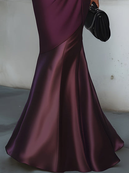 V-Neck Satin Draped Mermaid Evening Dress