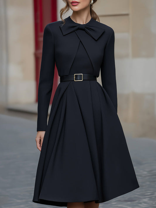 Two-Piece Set Bow-Neck Cropped Jacket And Sleeveless Midi Dress