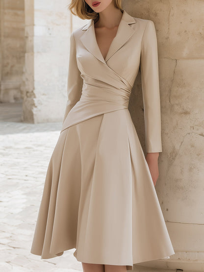 Beige Satin Wrap Dress