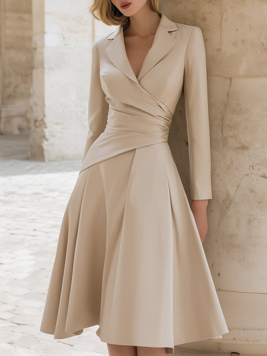 Beige Satin Wrap Dress