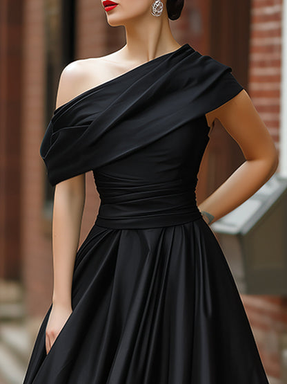 Elegant One-Shoulder Draped Evening Gown