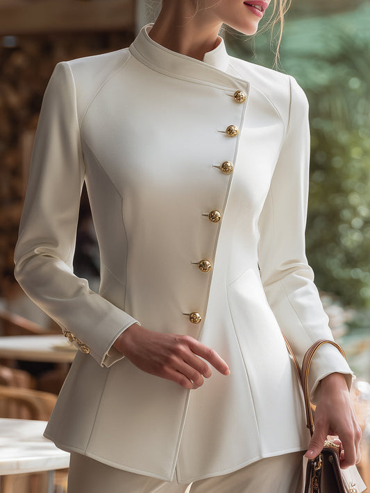 Structured Asymmetric Button Tailored Jacket