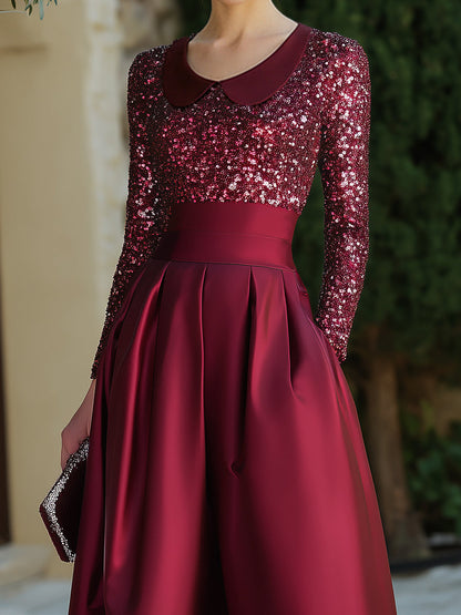 Sequin Bodice Midi Dress With Structured Waist