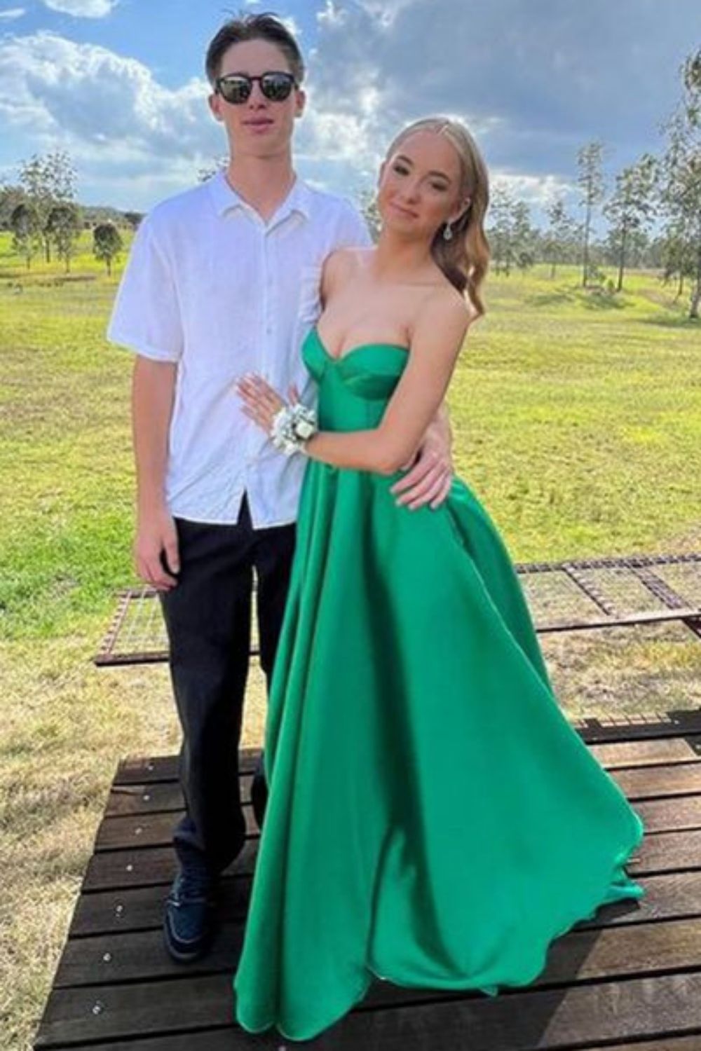 Princess A Line Sweetheart Green Long Prom Dress with Split Front