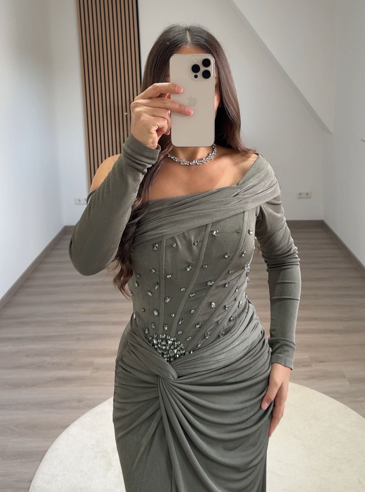 A-Line Strapless Cap Sleeves Appliques Empire-Waist Prom Evening Dress