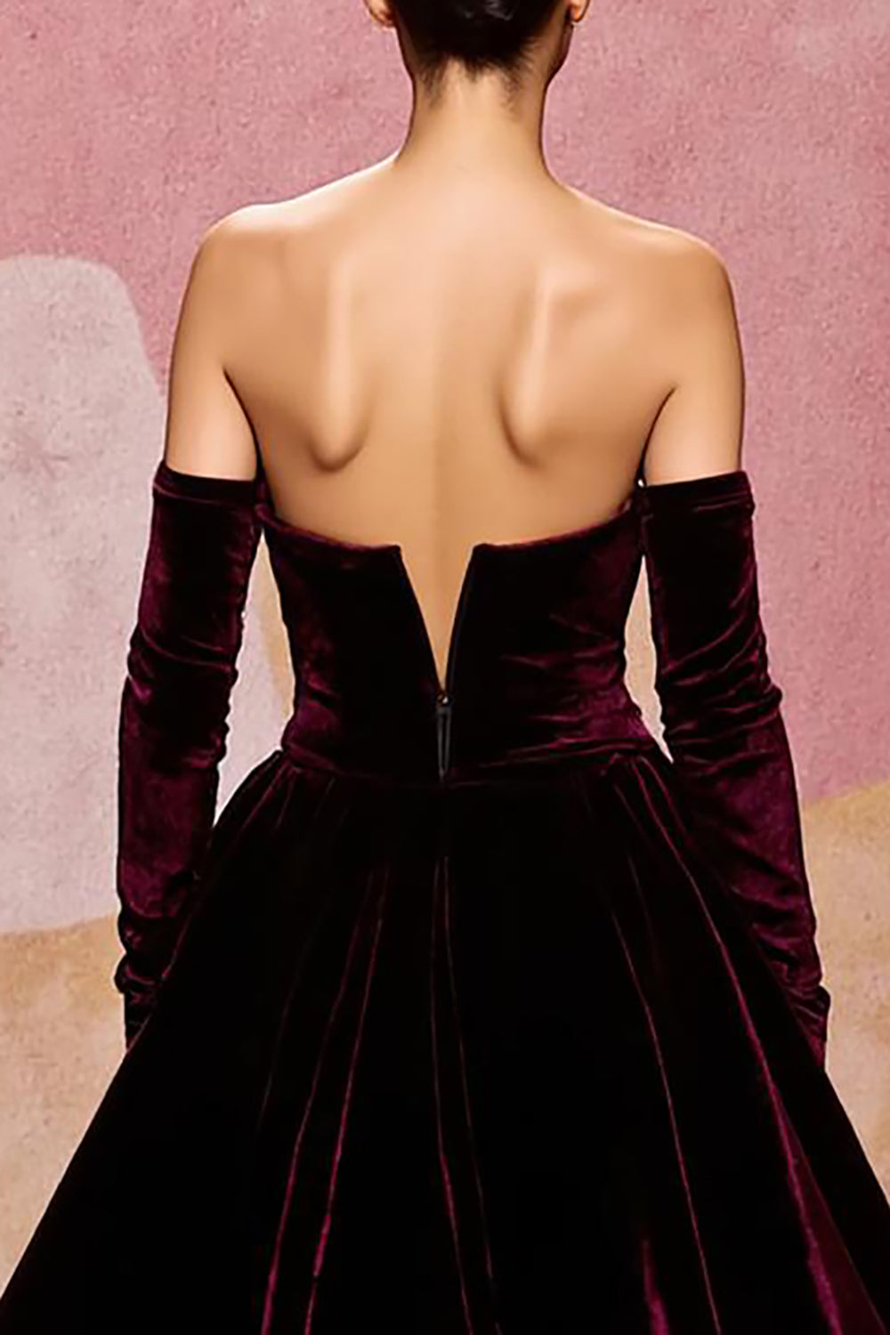 Dark Red Velvet A Line Long Off the Shoulder Evening Dress