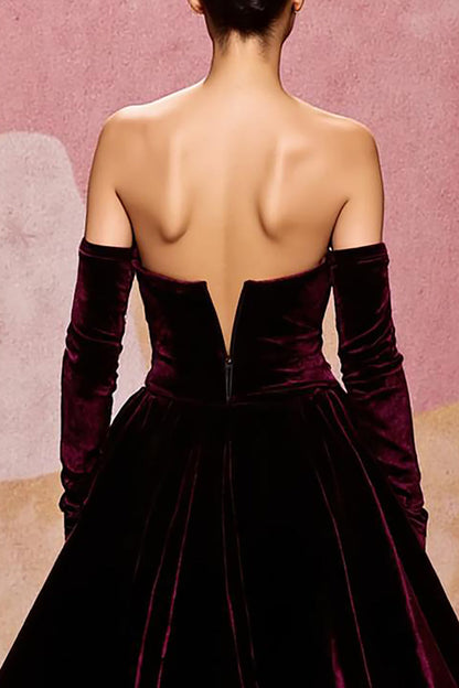 Dark Red Velvet A Line Long Off the Shoulder Evening Dress