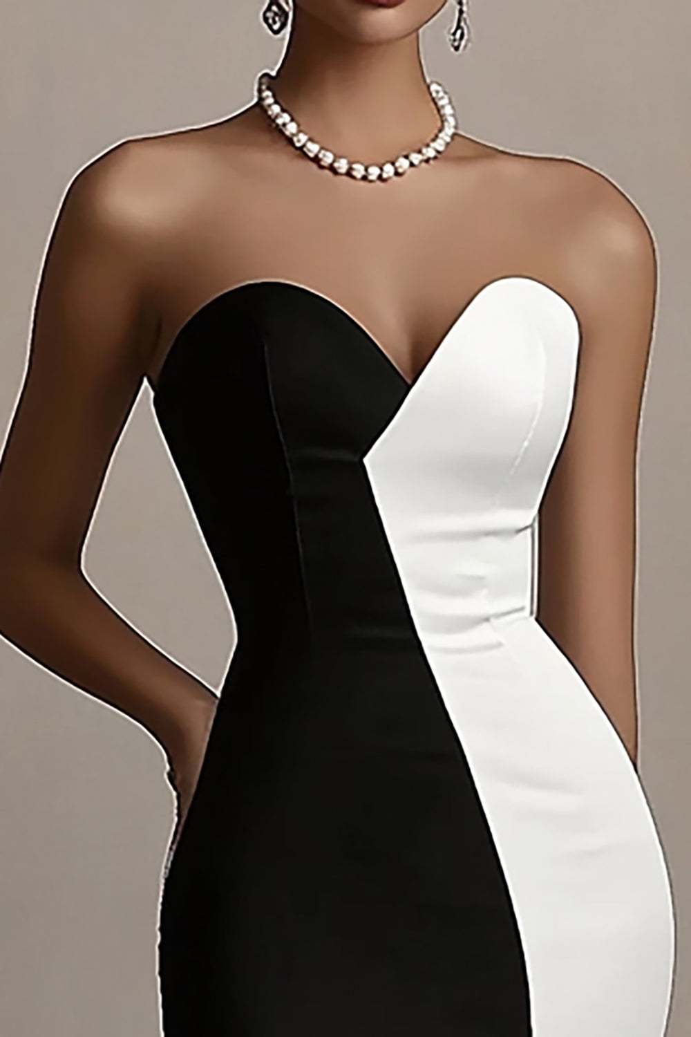 Black and White Sweetheart Satin Long Evening Dress with Slit