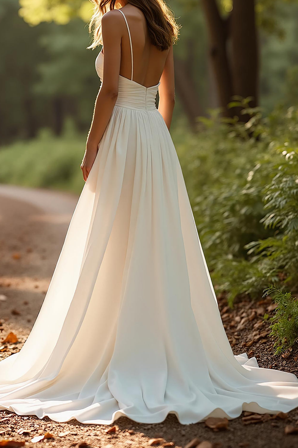Ivory Spaghetti Straps Simple Chiffon A Line Wedding Dress