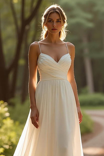 Ivory Spaghetti Straps Simple Chiffon A Line Wedding Dress