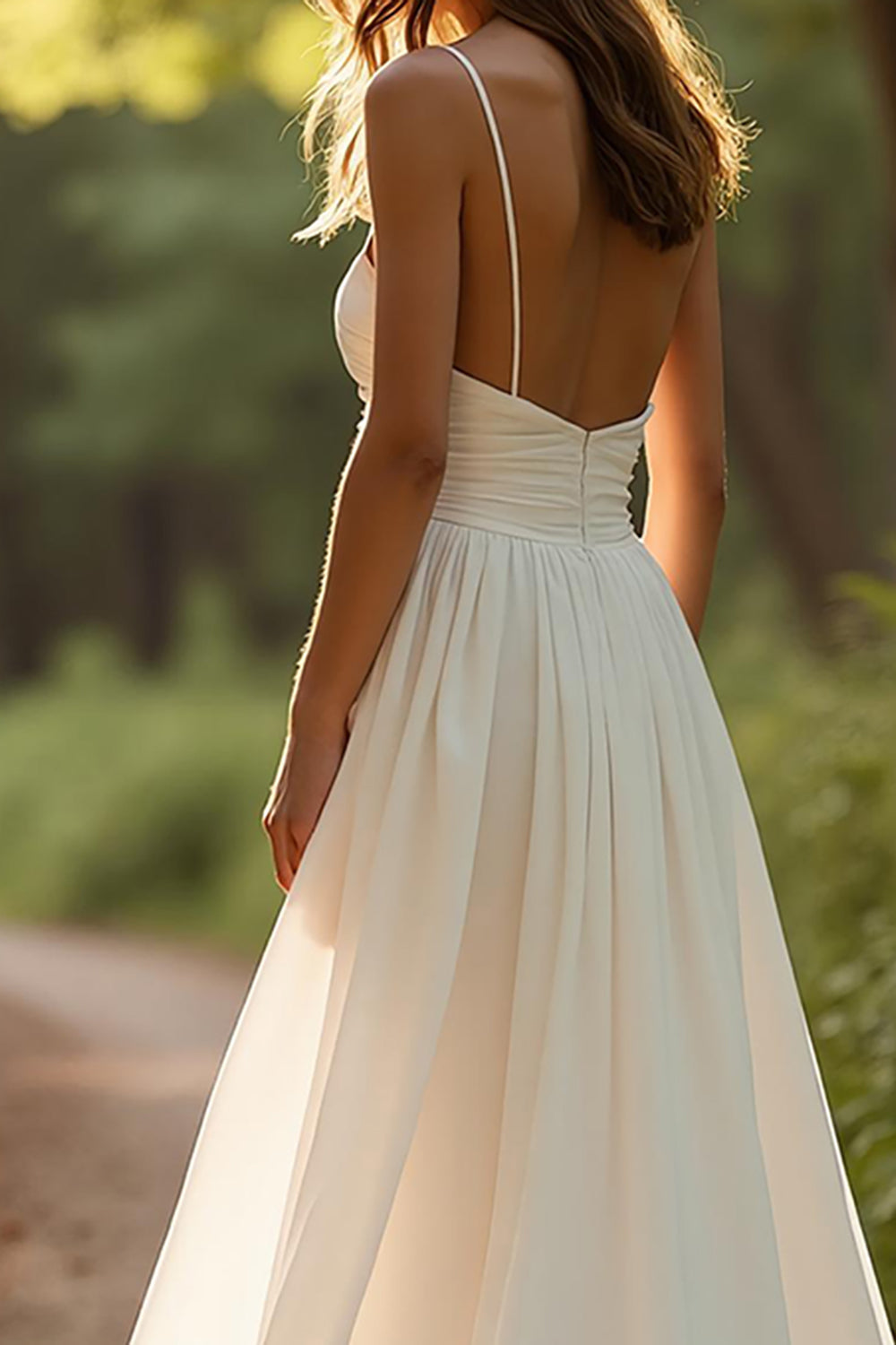 Ivory Spaghetti Straps Simple Chiffon A Line Wedding Dress