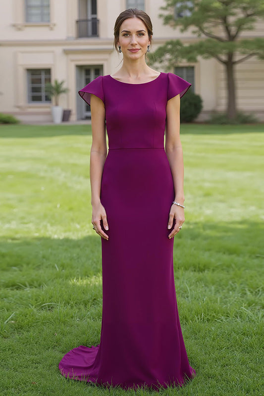 Grape Round Neck Chiffon Sheath Mother of the Bride Dress